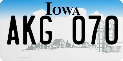 IA license plate AKG070