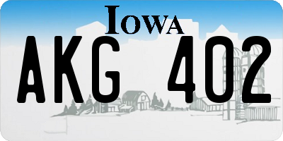 IA license plate AKG402