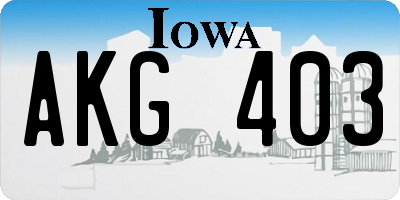 IA license plate AKG403