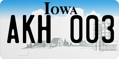 IA license plate AKH003
