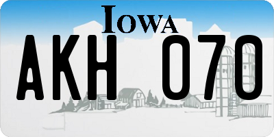 IA license plate AKH070