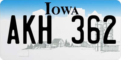 IA license plate AKH362