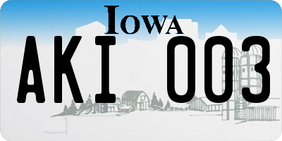 IA license plate AKI003