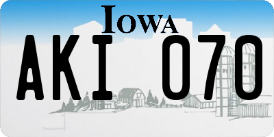 IA license plate AKI070