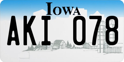 IA license plate AKI078