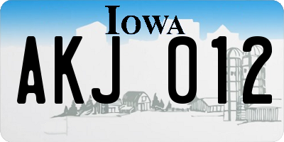 IA license plate AKJ012