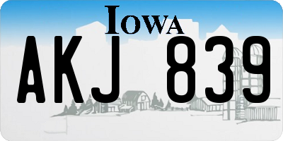 IA license plate AKJ839