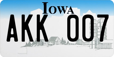 IA license plate AKK007