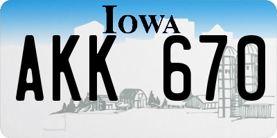 IA license plate AKK670