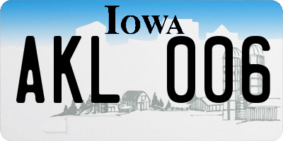 IA license plate AKL006