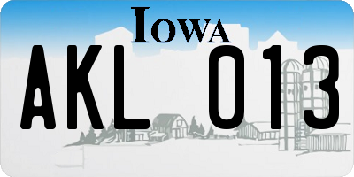 IA license plate AKL013