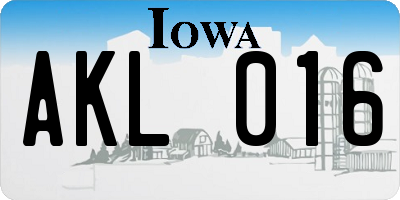 IA license plate AKL016