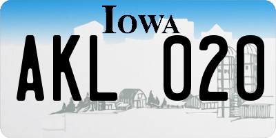 IA license plate AKL020