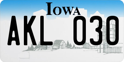 IA license plate AKL030