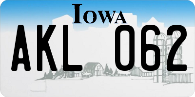 IA license plate AKL062