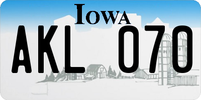 IA license plate AKL070
