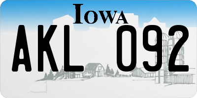 IA license plate AKL092