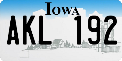 IA license plate AKL192