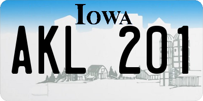 IA license plate AKL201
