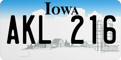 IA license plate AKL216