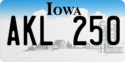 IA license plate AKL250
