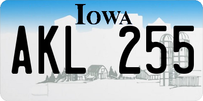 IA license plate AKL255