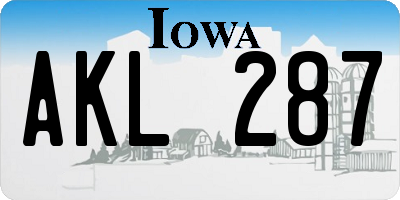 IA license plate AKL287
