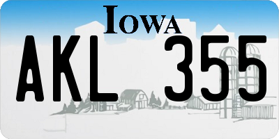 IA license plate AKL355