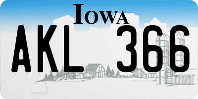 IA license plate AKL366