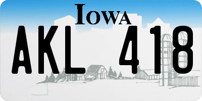 IA license plate AKL418