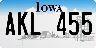 IA license plate AKL455