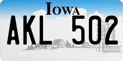IA license plate AKL502