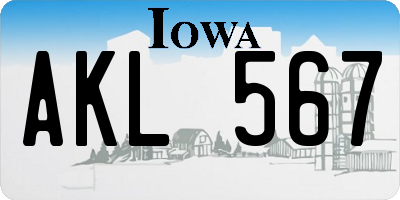 IA license plate AKL567