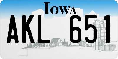 IA license plate AKL651