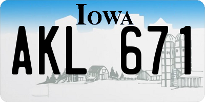 IA license plate AKL671