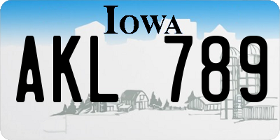 IA license plate AKL789