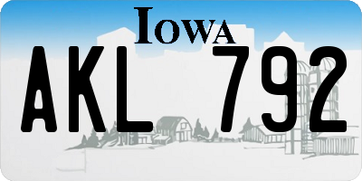 IA license plate AKL792