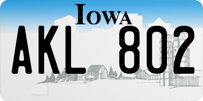 IA license plate AKL802