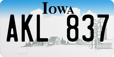 IA license plate AKL837