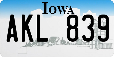 IA license plate AKL839