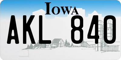 IA license plate AKL840
