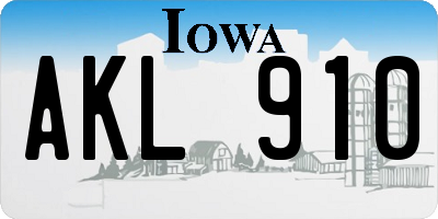 IA license plate AKL910