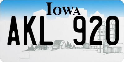 IA license plate AKL920