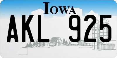 IA license plate AKL925