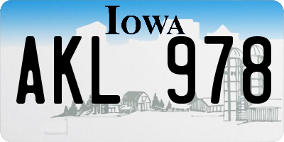 IA license plate AKL978