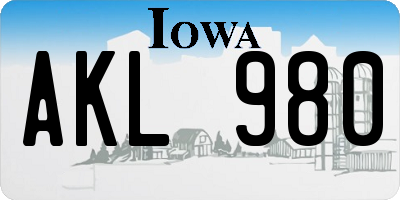 IA license plate AKL980