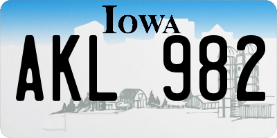 IA license plate AKL982