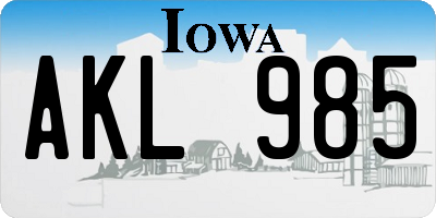 IA license plate AKL985