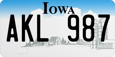 IA license plate AKL987