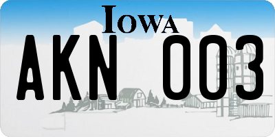 IA license plate AKN003